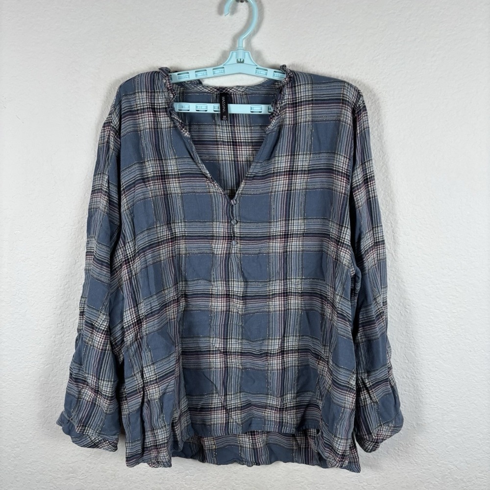 Massini Womens T Shirt Sz 3XL Comfort Long Sleeve Plaid Some Pilling Good